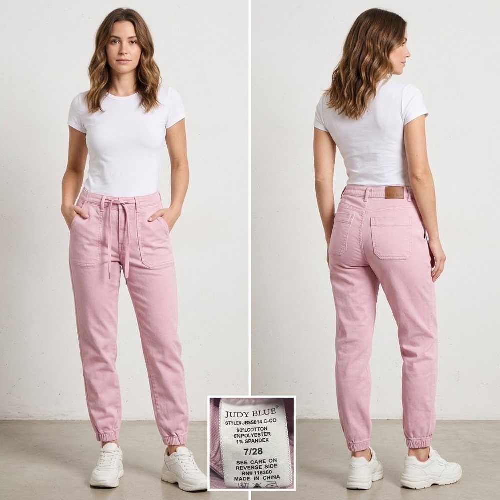 Judy Blue Denim Jogger Women 7/28 Pink High Rise Garment Dyed JB88814 Utility